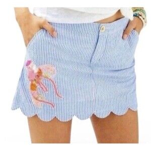 Lilly Pulitzer Colette Blue Seersucker Mini Skort Sz 8 Preppy Nautical Playful
